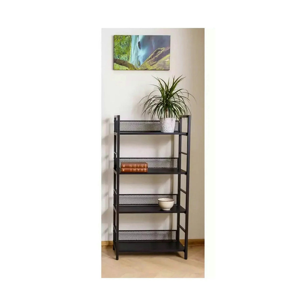 Etajera RAW R4, negru, PAL laminat/metal, 60x28x121 cm