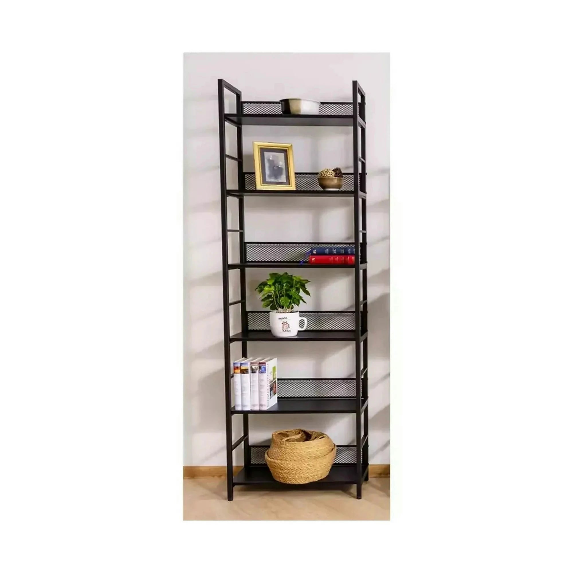 Etajera RAW R6, negru, PAL laminat/metal, 60x28x187 cm