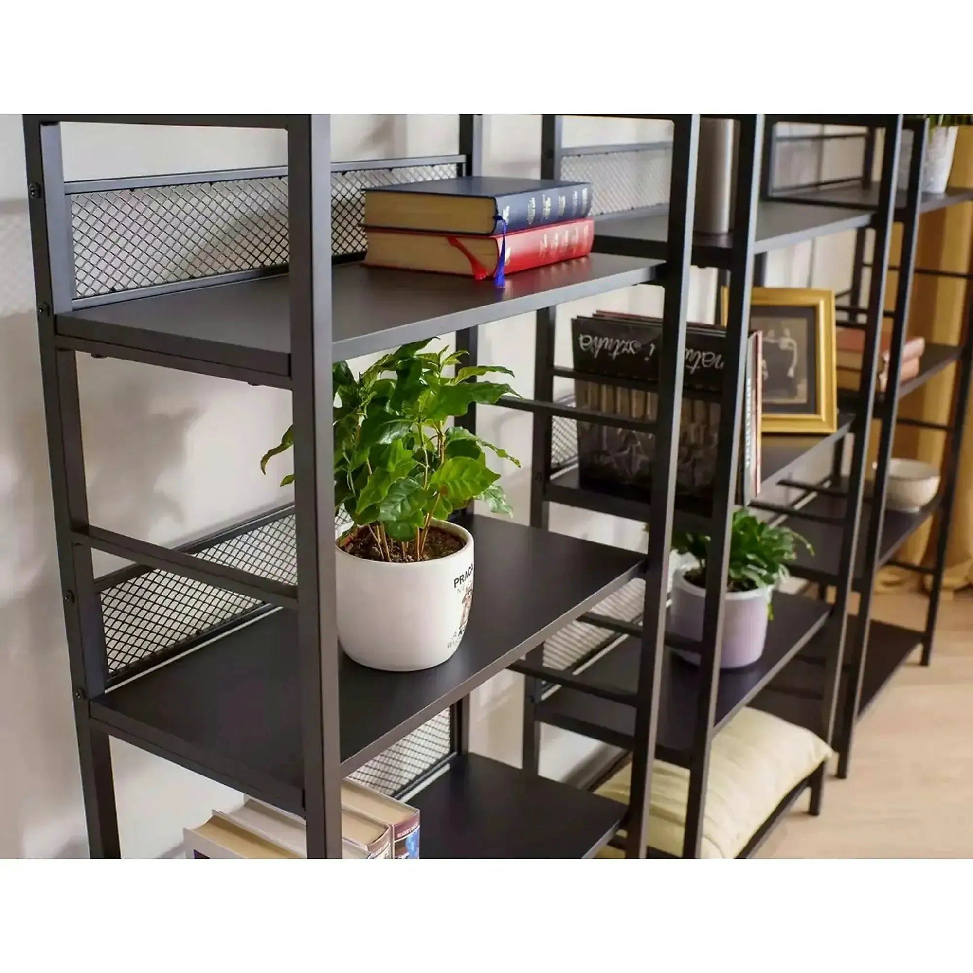 Etajera RAW R6, negru, PAL laminat/metal, 60x28x187 cm