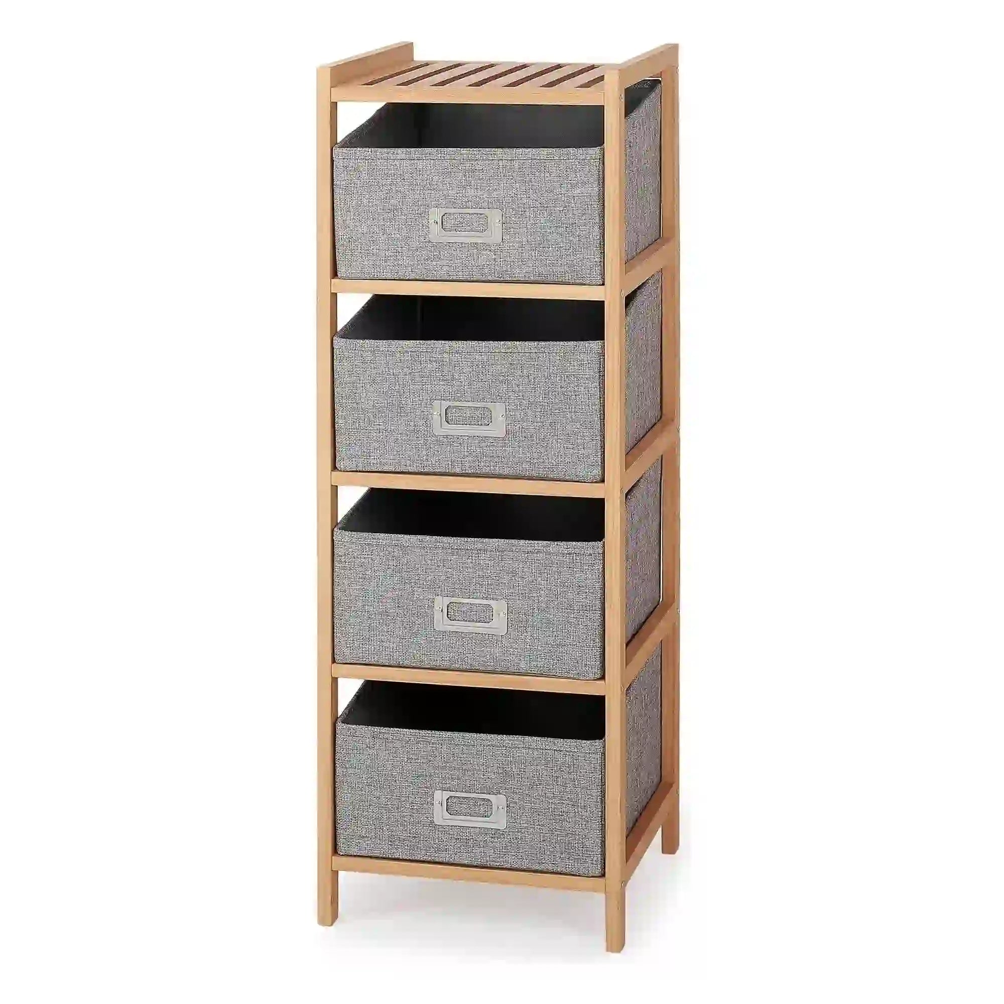 Etajera REG10, stejar natural/gri, lemn/stofa, 28x26x83 cm