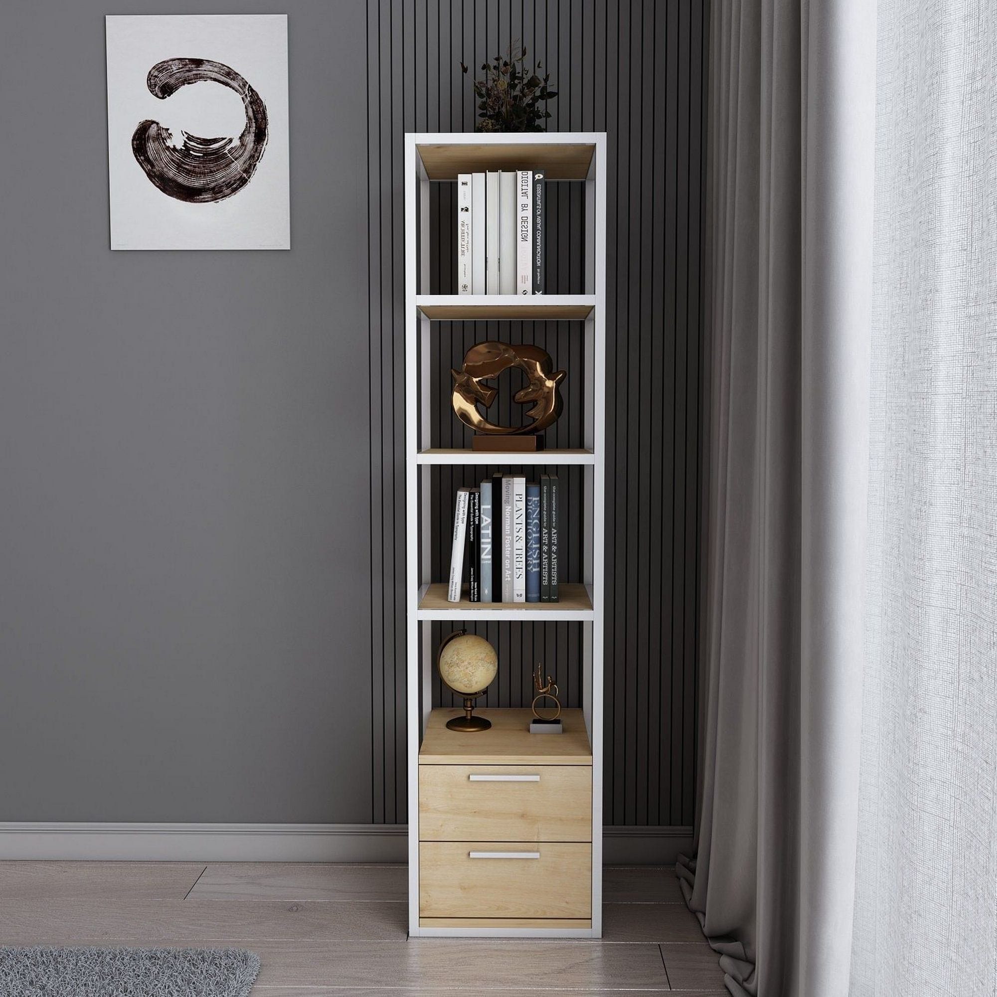 Etajera ROBCOSS, alb/stejar, PAL melaminat/metal, 39x39x160 cm