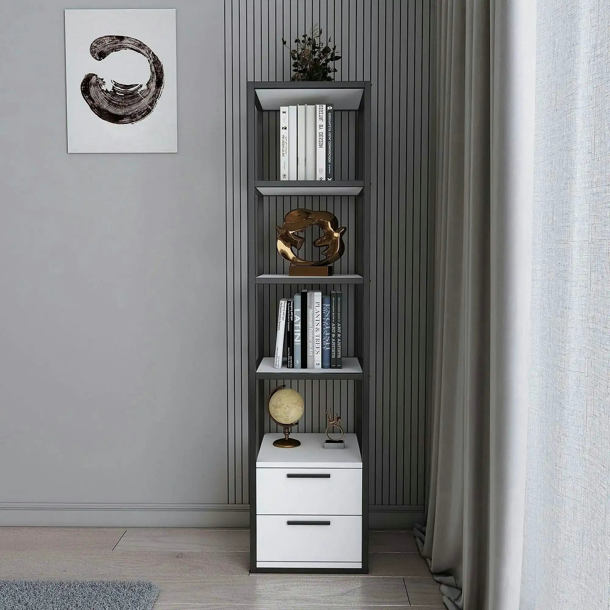 Etajera ROBCOSS, negru/alb, PAL/metal, 39x39x160 cm