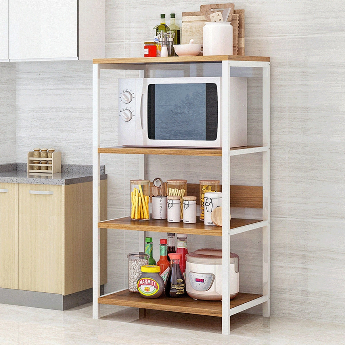 Etajera SALVE, alb/stejar, 60x35x102 cm