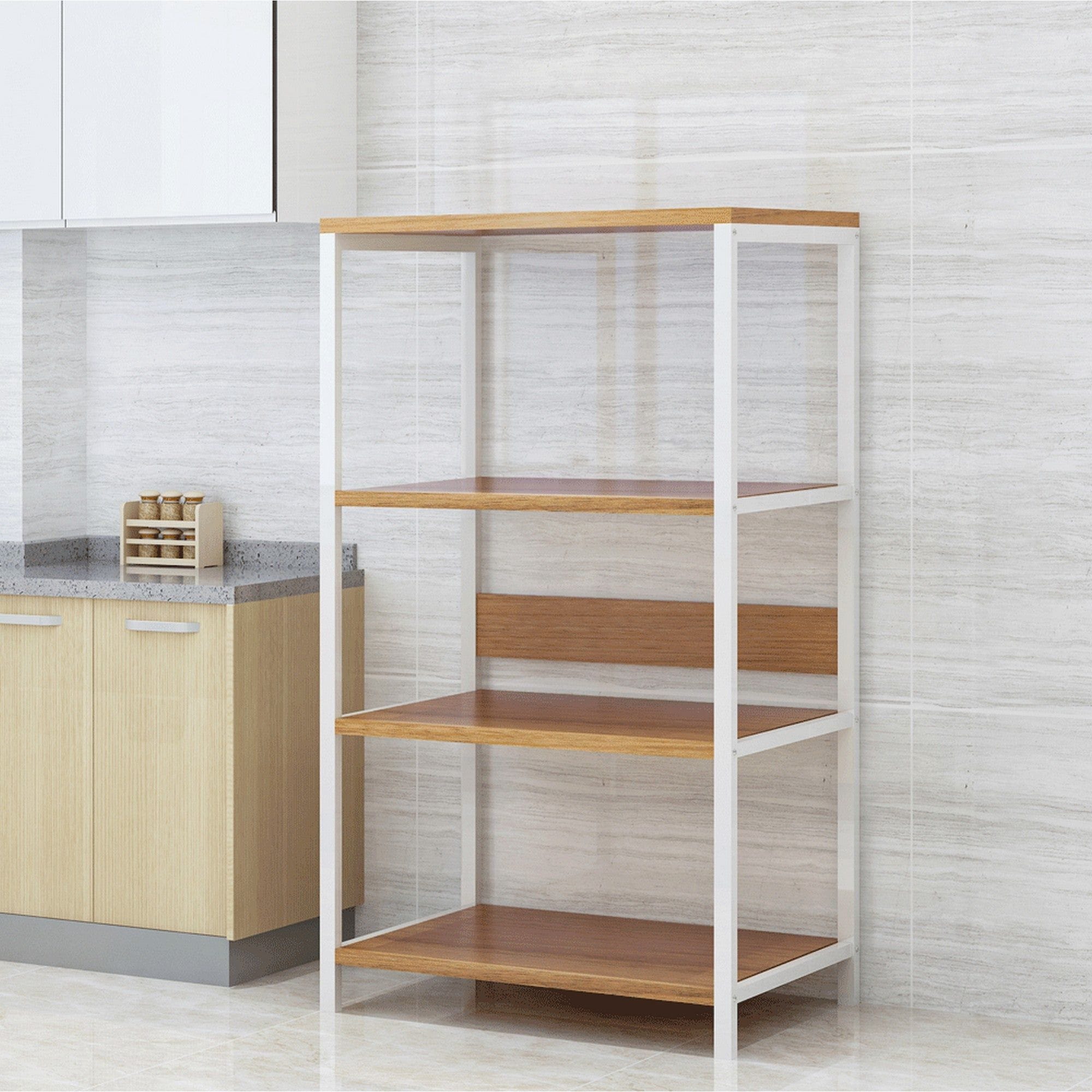 Etajera SALVE, alb/stejar, 60x35x102 cm