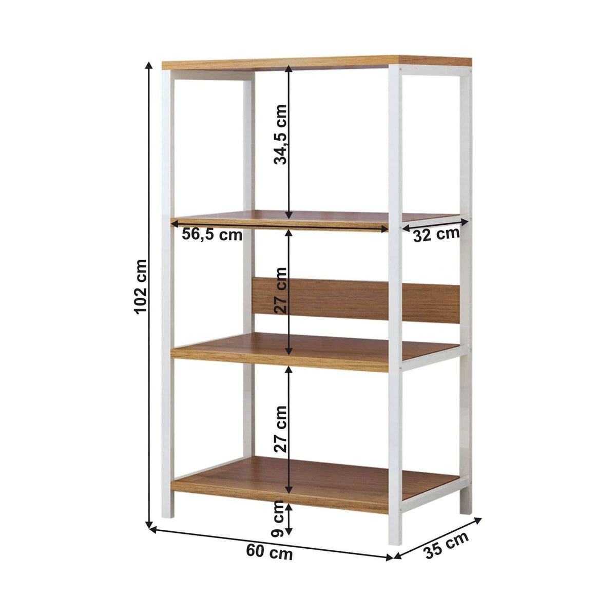 Etajera SALVE, alb/stejar, 60x35x102 cm