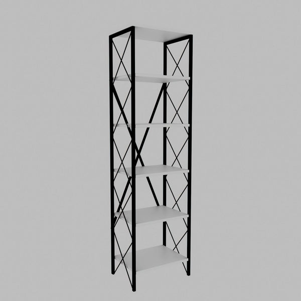 Etajera SUADIYE, alb/negru, PAL melaminat/metal, 50x30x180 cm