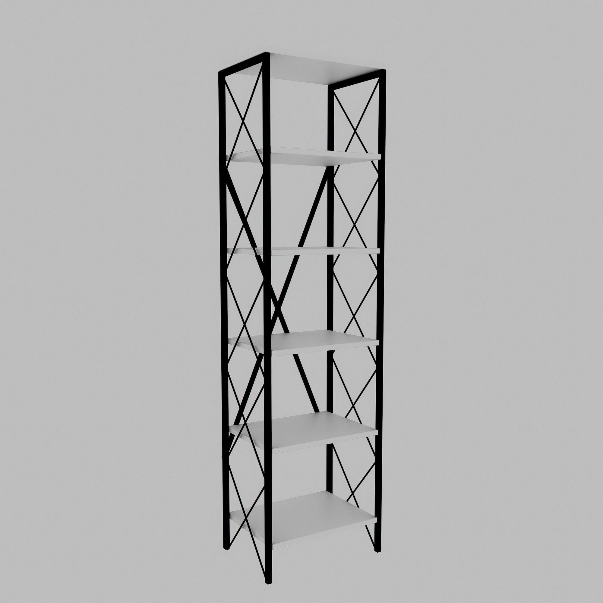 Etajera SUADIYE, alb/negru, PAL melaminat/metal, 50x30x180 cm
