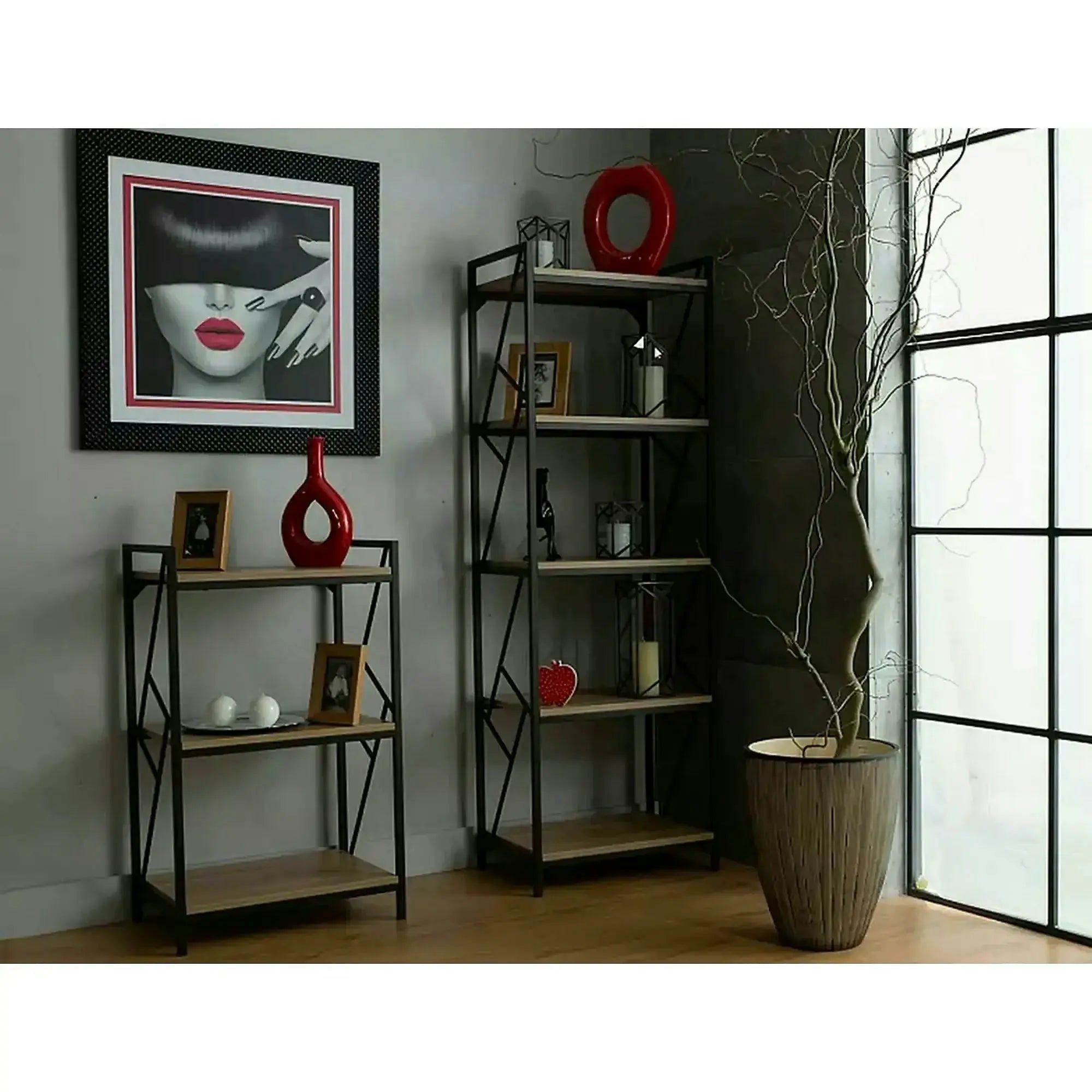 Etajera TABLO R5, stejar/maro inchis, PAL laminat/metal, 60x40x180 cm