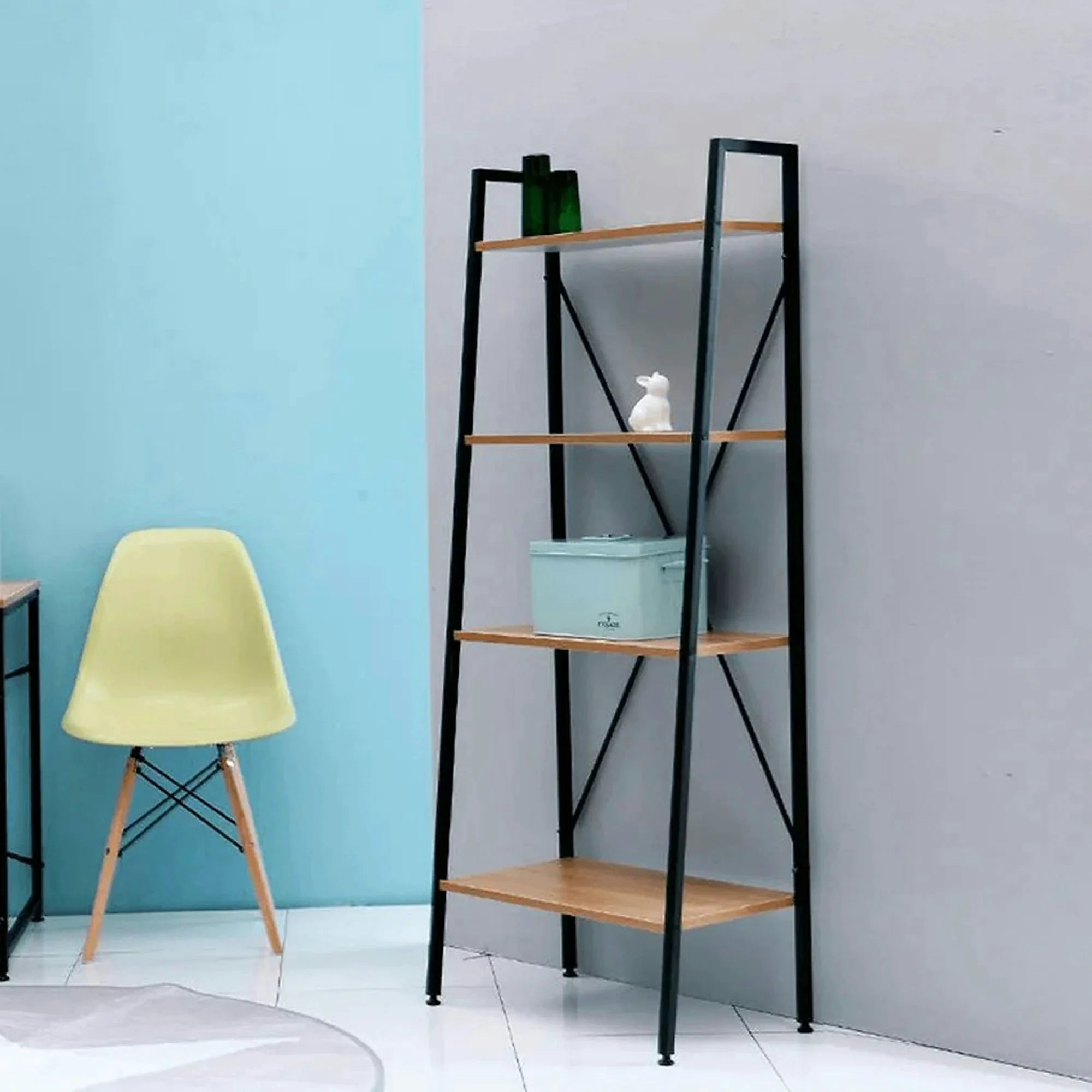 Etajera THEA, stejar/negru, DTD laminat/metal, 60x35x149 cm