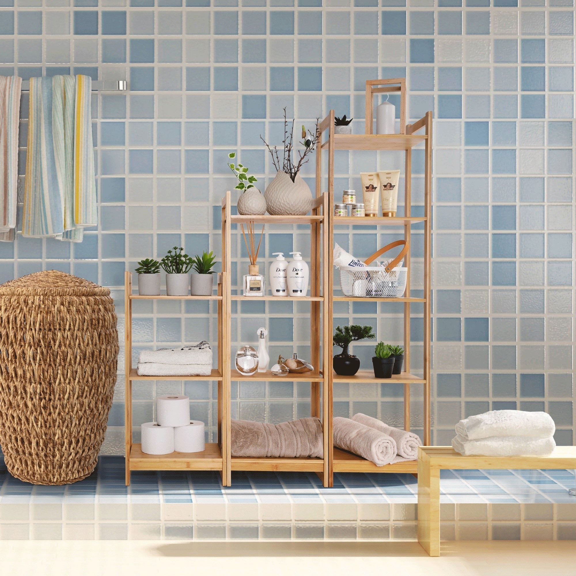 Etajera TIPUL IMPEROR 3, stejar natural, bambus lacuit, 35x25x128 cm