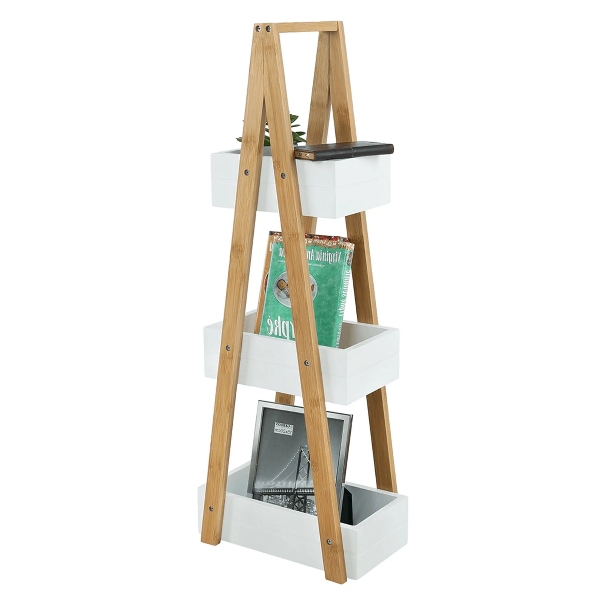Etajera VEGO, alb/stejar natural, 19x30x81 cm