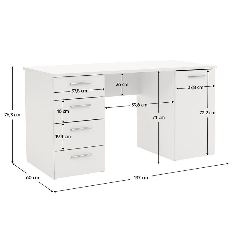 Birou EUSTACH, alb, DTD laminat, 137x60x76 cm