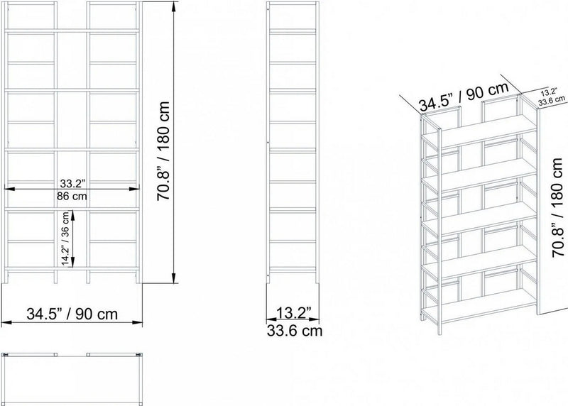 Bilbioteca TINLEYS, alb cu efect de marmura/auriu, PAL melaminat/metal, 90x34x180 cm