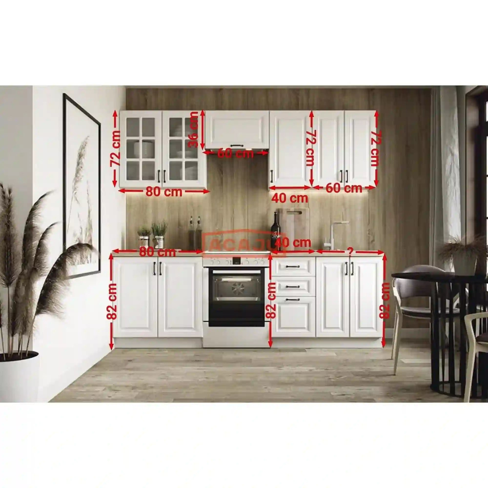 Set bucatarie ELIZABETH, stejar sonoma/alb/alb mat, 240 cm