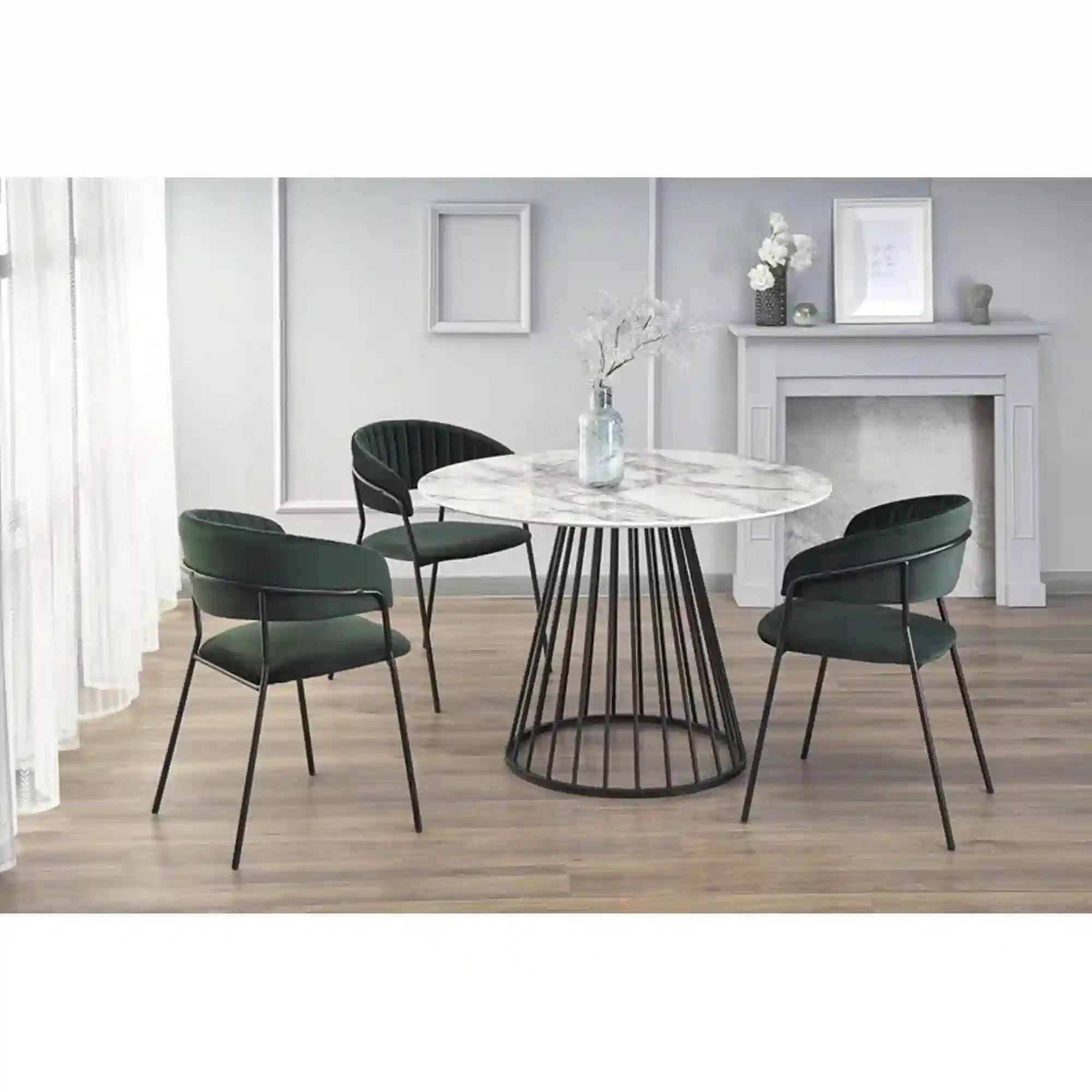 Masa BRODWAY, alb cu efect de marmura, 110x110x75 cm