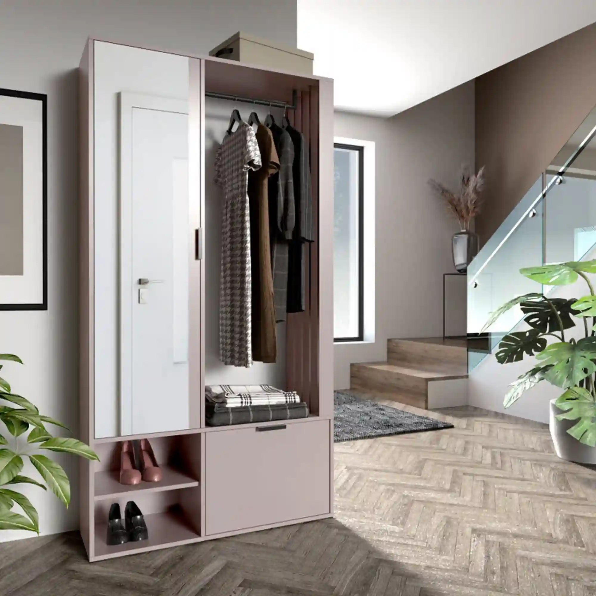 Mobilier hol MILO UNI, casmir, PAL laminat/metal, 100x33x189 cm