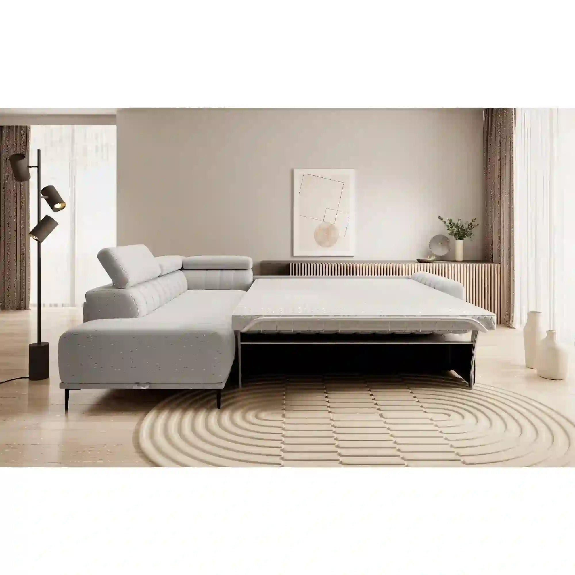 Coltar extensibil GANDI 160, sezlong dreapta, stofa catifelata gri antracit - Salvador 15, Gama Premium, cu lada depozitare, 301x204x99 cm