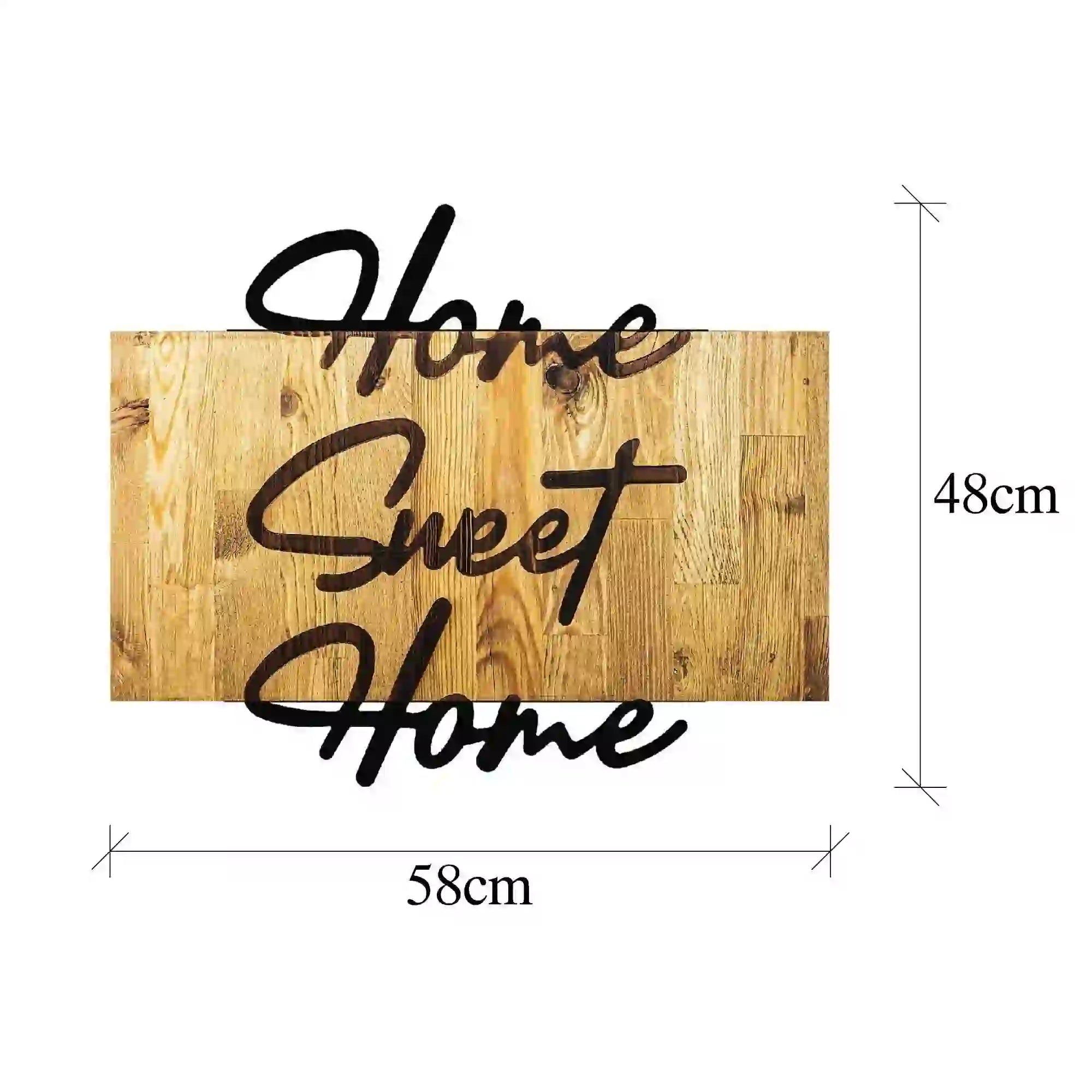 Decoratiune perete HOME SWEET HOME, stejar/negru, metal/lemn, 58x3x48 cm