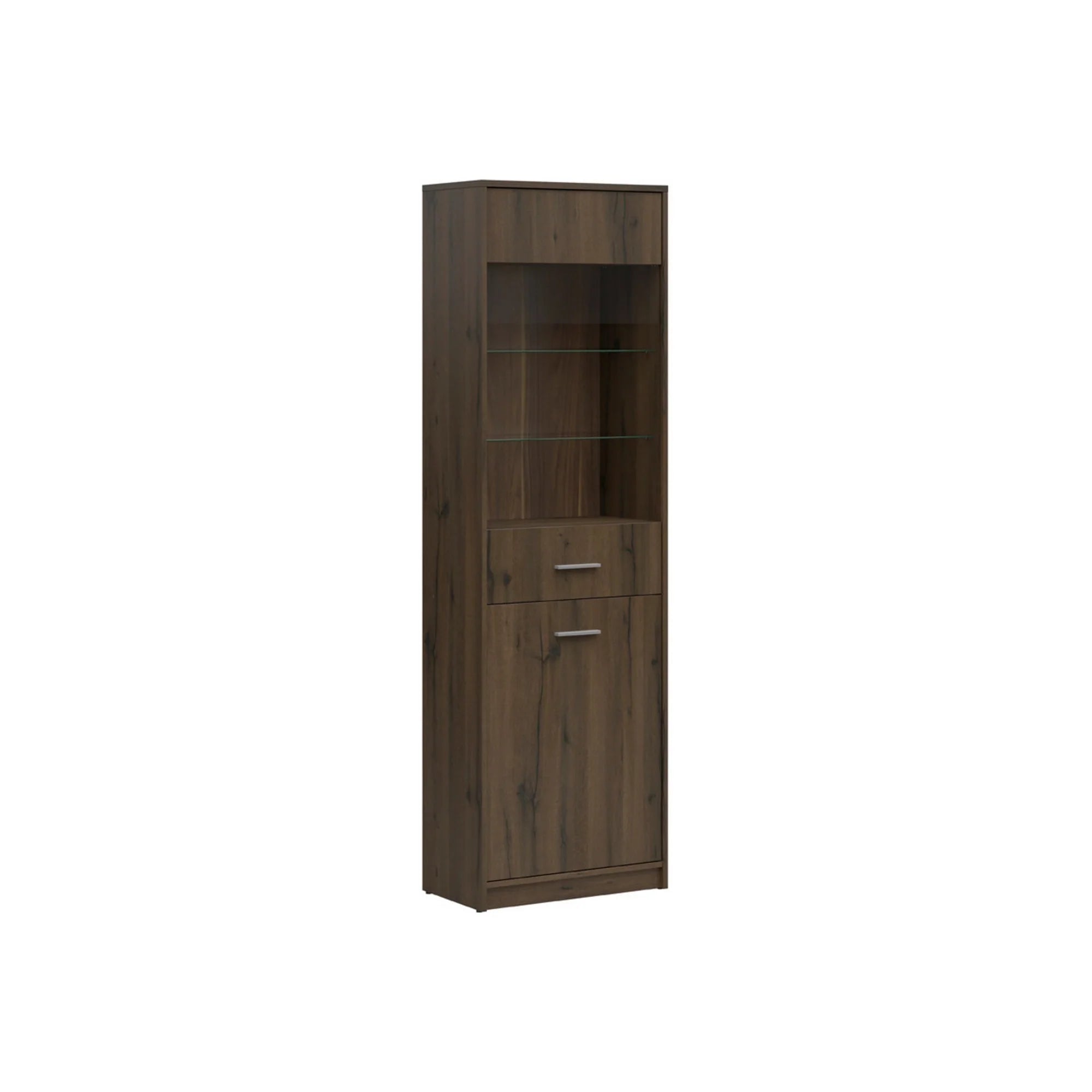 Vitrina NEPO PLUS, stejar nobil, PAL laminat/sticla, 60x34x197 cm