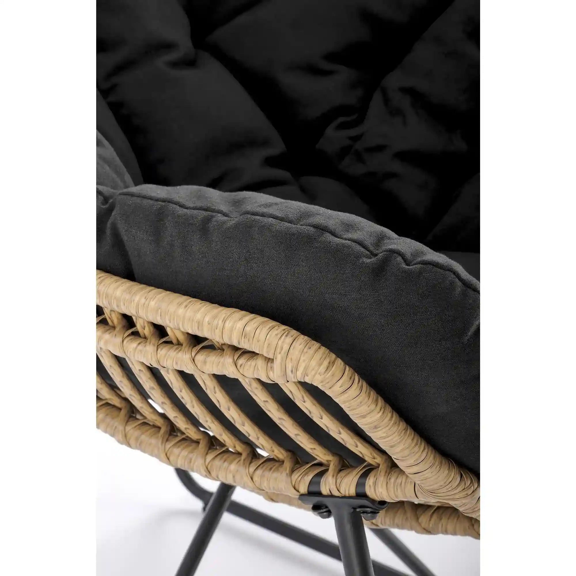 Fotoliu WHISPER, negru/stejar, ratan sintetic/metal, 81x90x90 cm