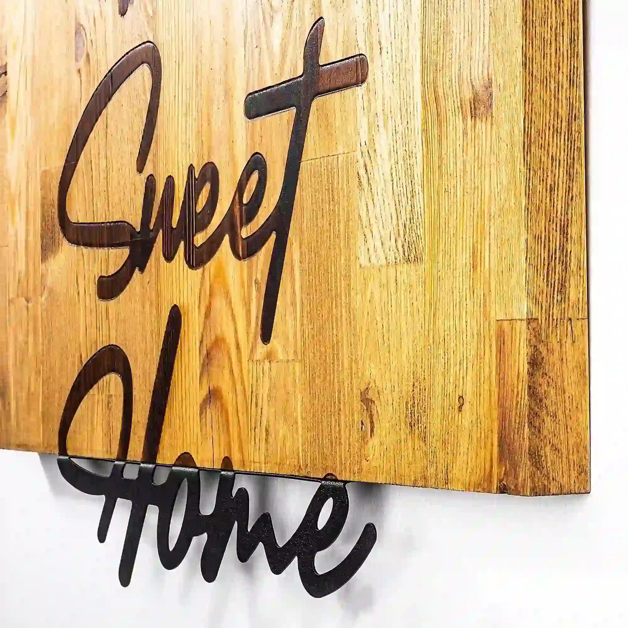 Decoratiune perete HOME SWEET HOME, stejar/negru, metal/lemn, 58x3x48 cm