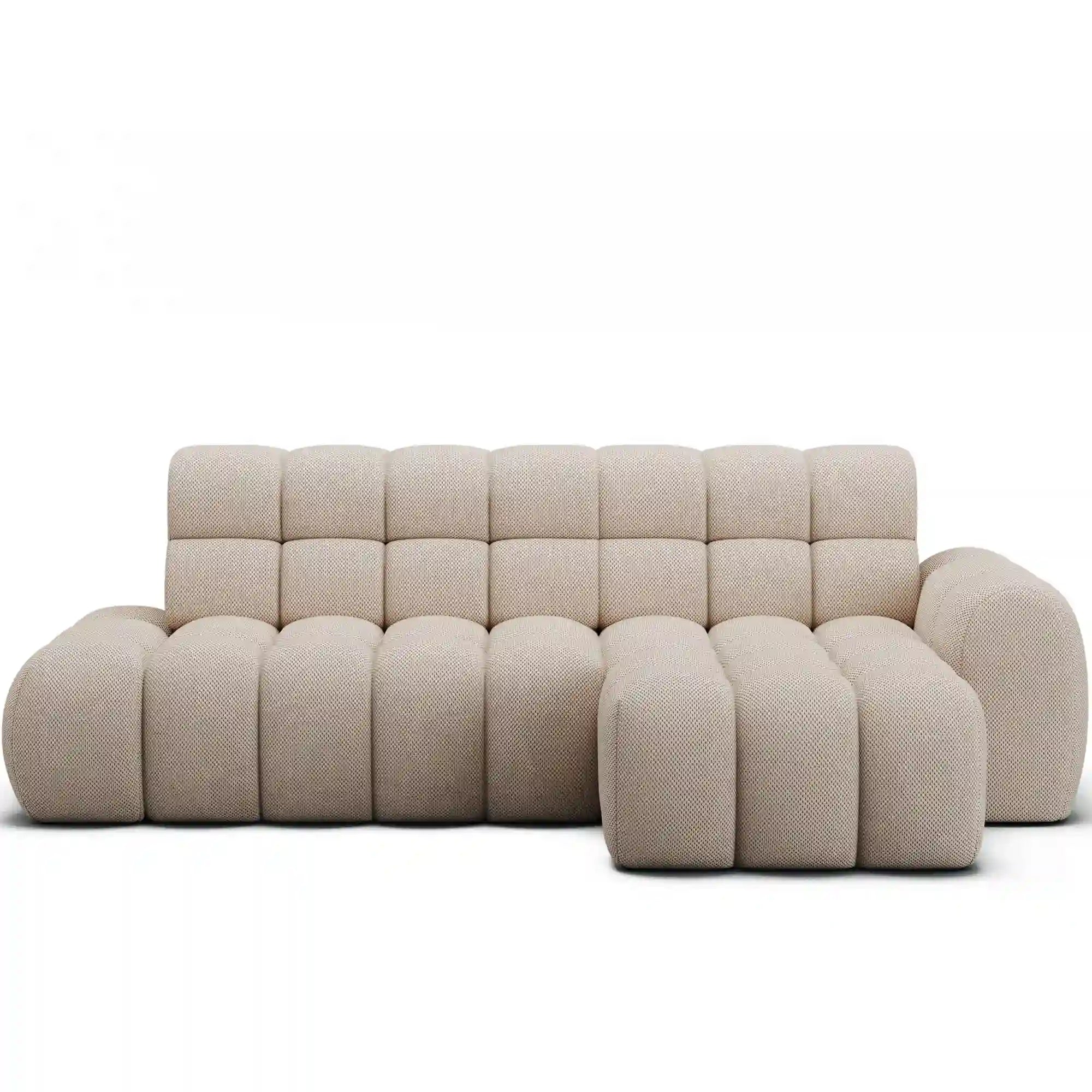 Coltar extensibil CEEDRO, sezlong dreapta, stofa bej - Calmora 18, cu reglaj electric, 283x165x98 cm
