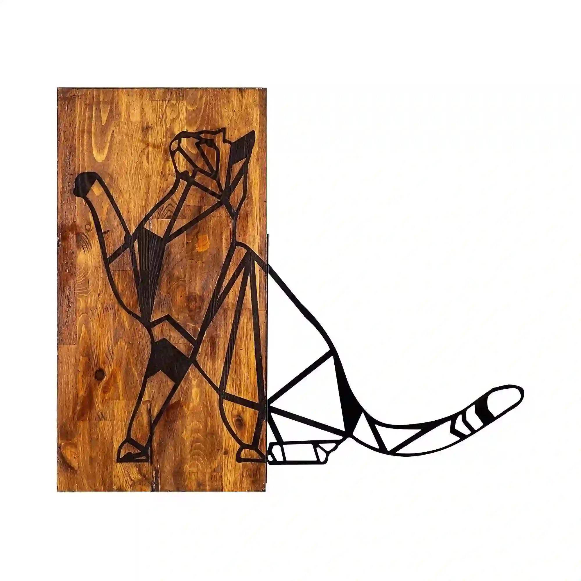 Decoratiune perete CAT, nuc/negru, lemn/metal, 65x58 cm