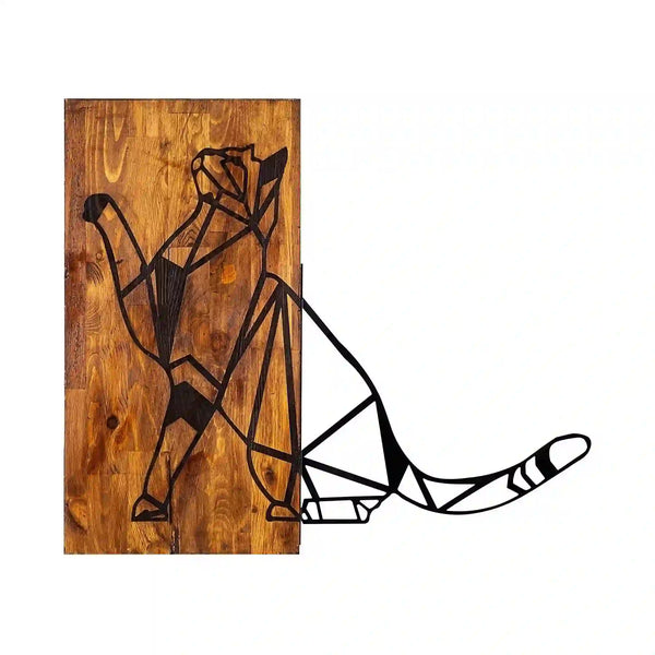 Decoratiune perete CAT, nuc/negru, lemn/metal, 65x58 cm