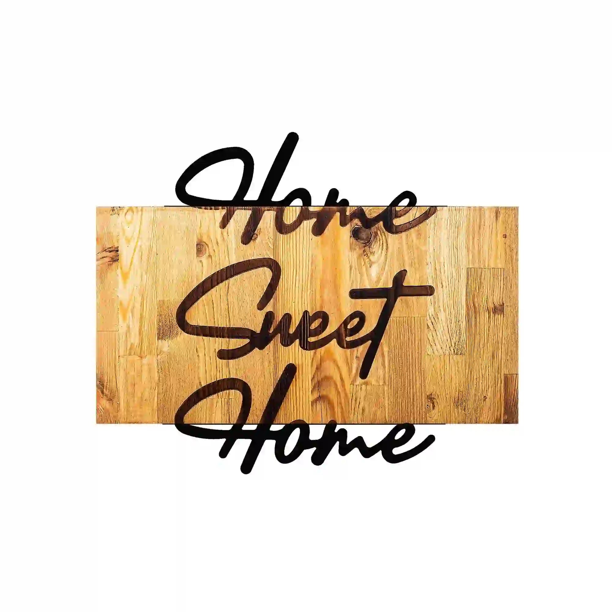 Decoratiune perete HOME SWEET HOME, stejar/negru, metal/lemn, 58x3x48 cm