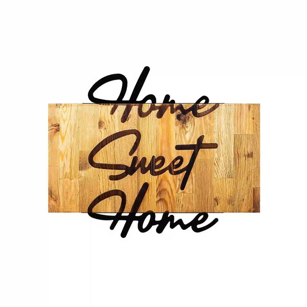 Decoratiune perete HOME SWEET HOME, stejar/negru, metal/lemn, 58x3x48 cm