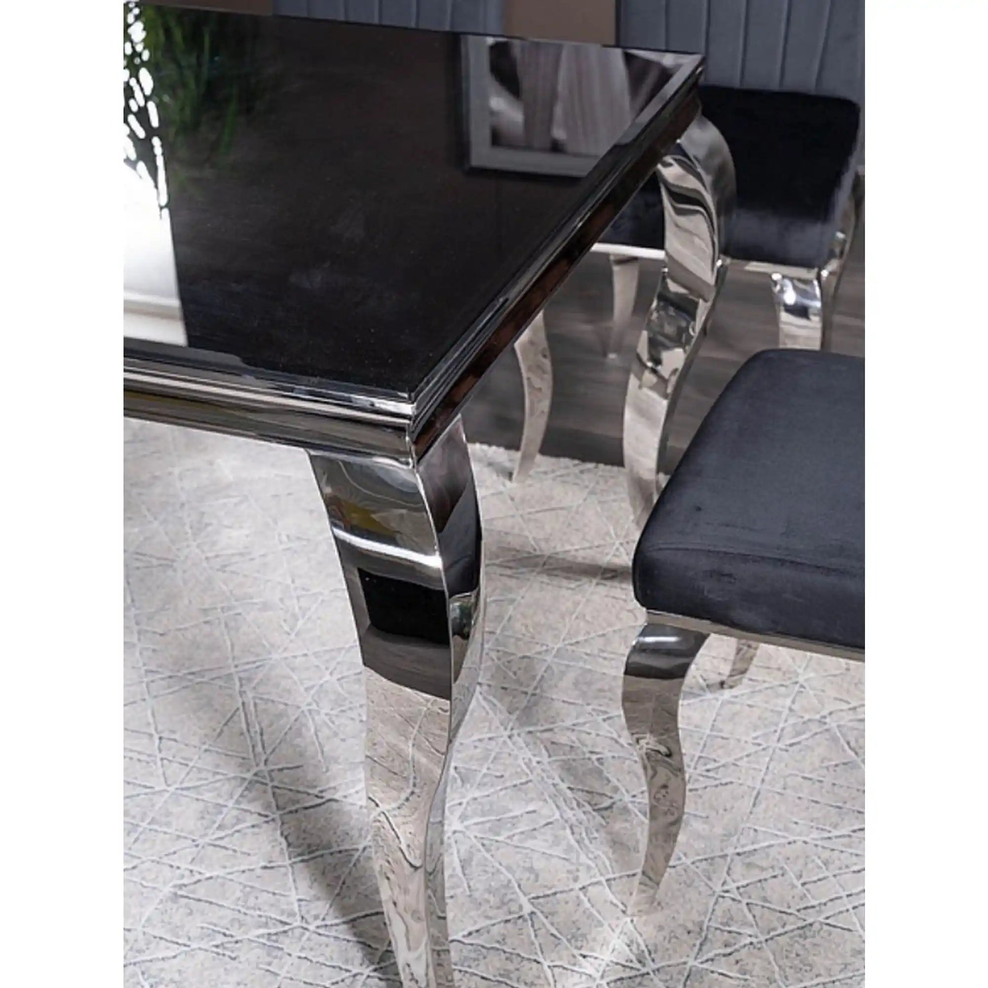 Masa PRINCE, negru/crom, sticla securizata/metal, 180x90x75 cm