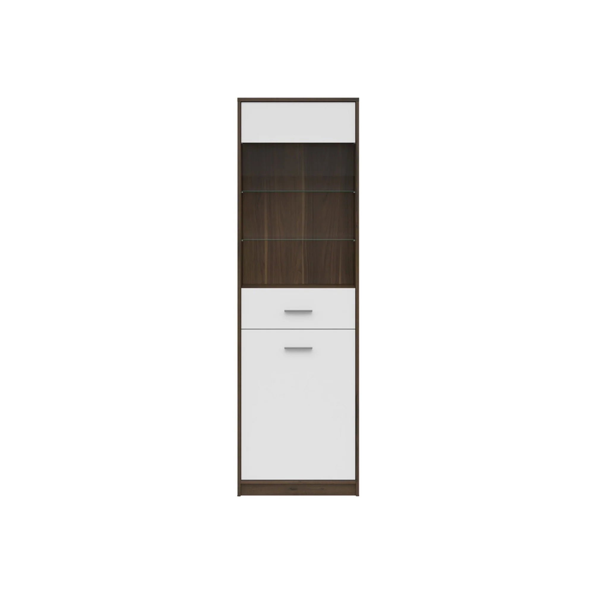Vitrina NEPO PLUS, alb/stejar, PAL laminat/sticla, 60x34x197 cm