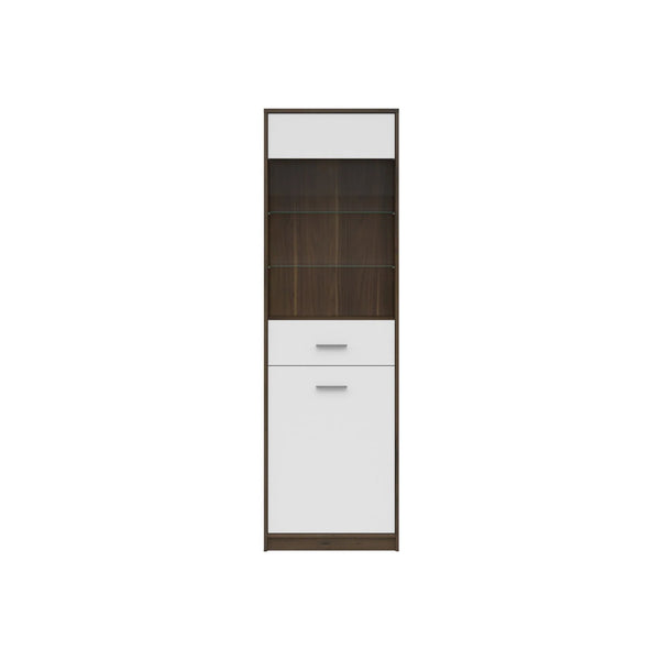Vitrina NEPO PLUS, alb/stejar, PAL laminat/sticla, 60x34x197 cm