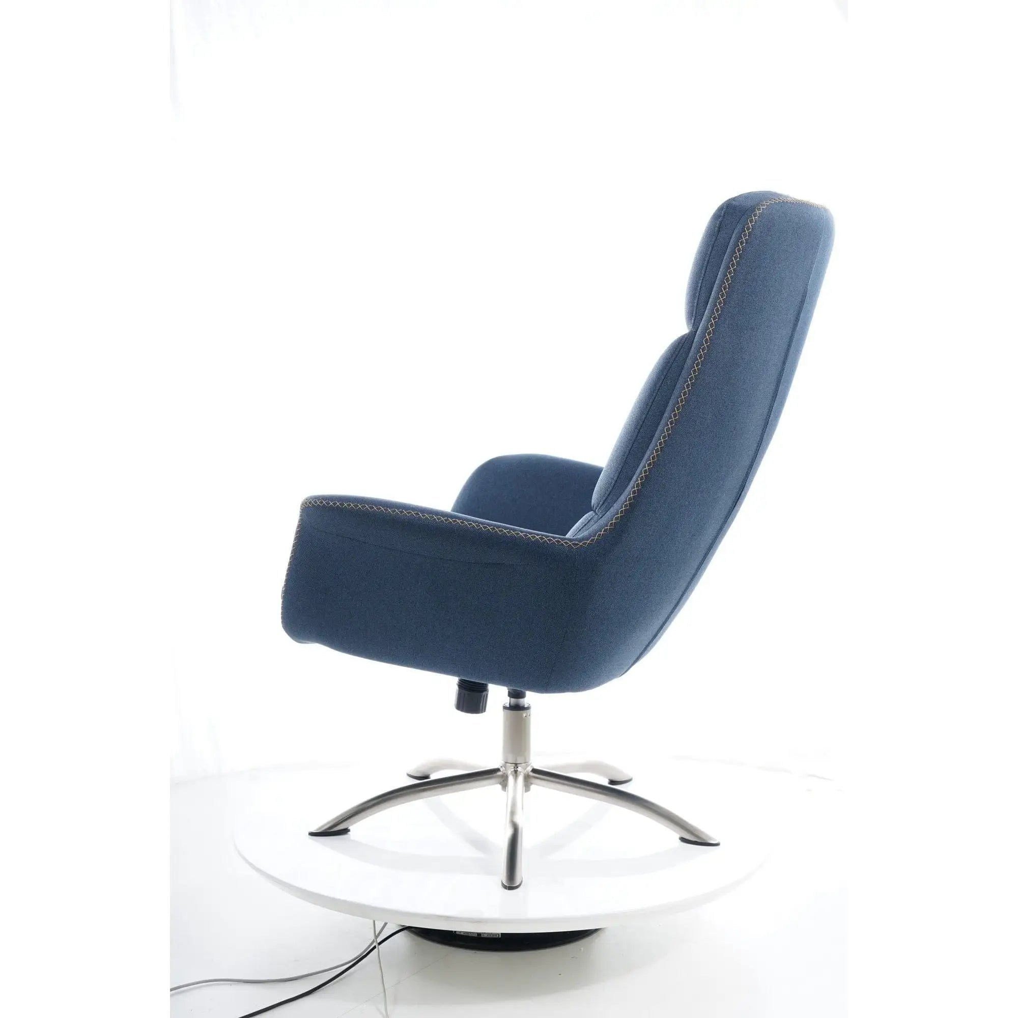 Fotoliu recliner cu taburet REGAN, albastru inchis/crom, stofa/metal