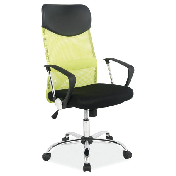 Scaun de birou Q-025, negru/verde, stofa/plasa, 62x50x107/116 cm