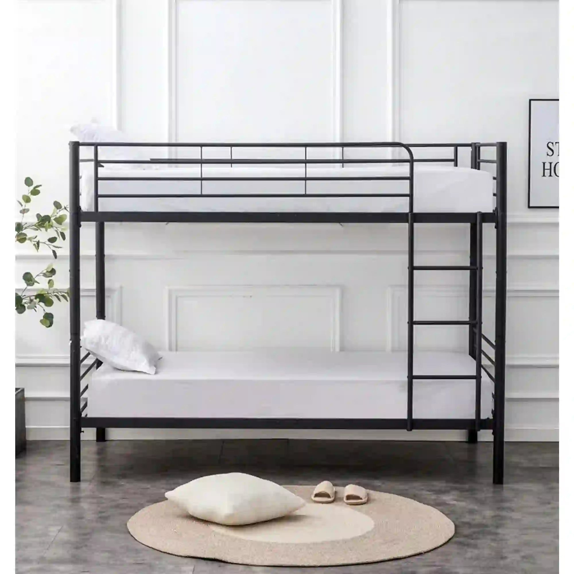 Pat supraetajat BUNKY 90x200, negru, metal, cu somiera
