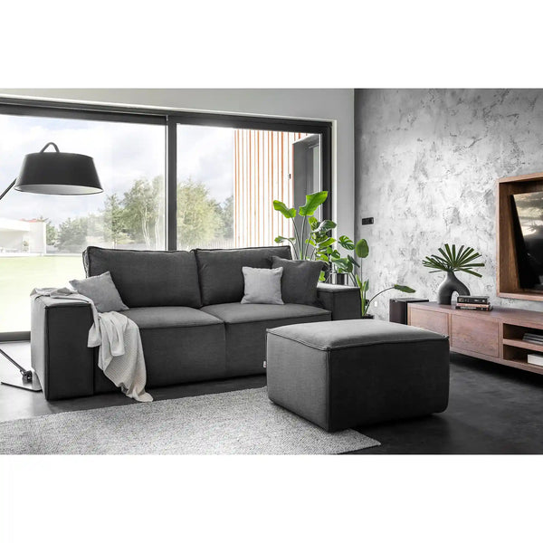 Canapea extensibila SILLA, stofa gri inchis - Nube 06, cu spatiu depozitare, 260x104x96 cm