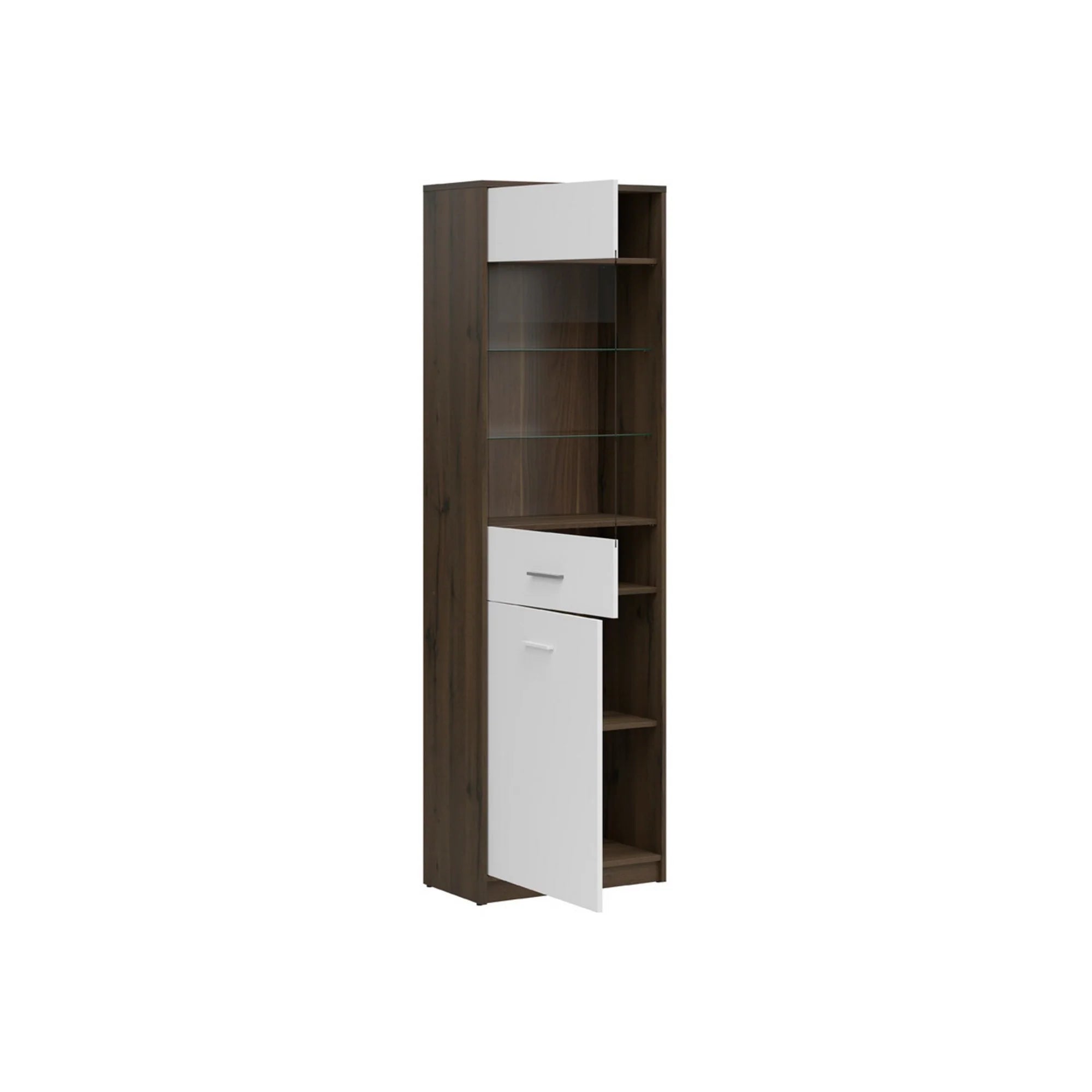 Vitrina NEPO PLUS, alb/stejar, PAL laminat/sticla, 60x34x197 cm