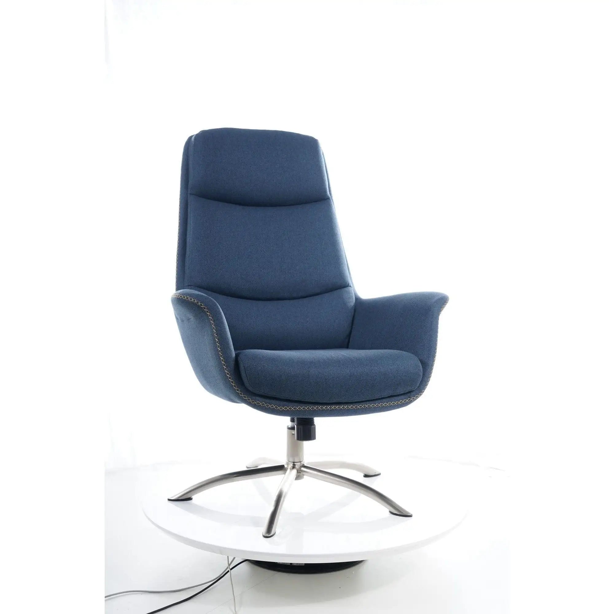Fotoliu recliner cu taburet REGAN, albastru inchis/crom, stofa/metal