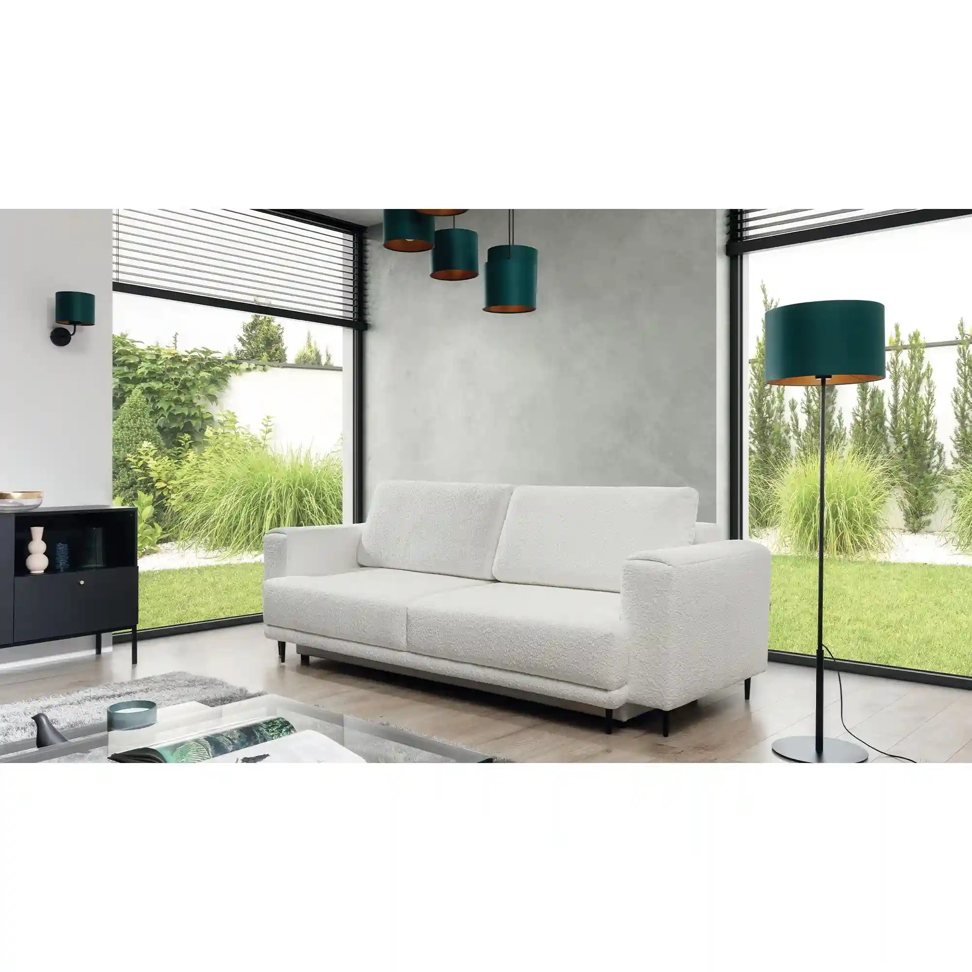 Canapea extensibila DALIA, stofa clasica alb - Royal 01, cu lada depozitare, 260x95x90 cm