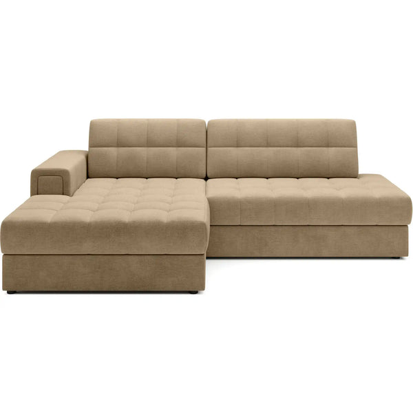 Coltar extensibil BLEZALT, sezlong stanga, stofa catifelata bej - Monolith 09, cu lada depozitare, 240x150x82 cm