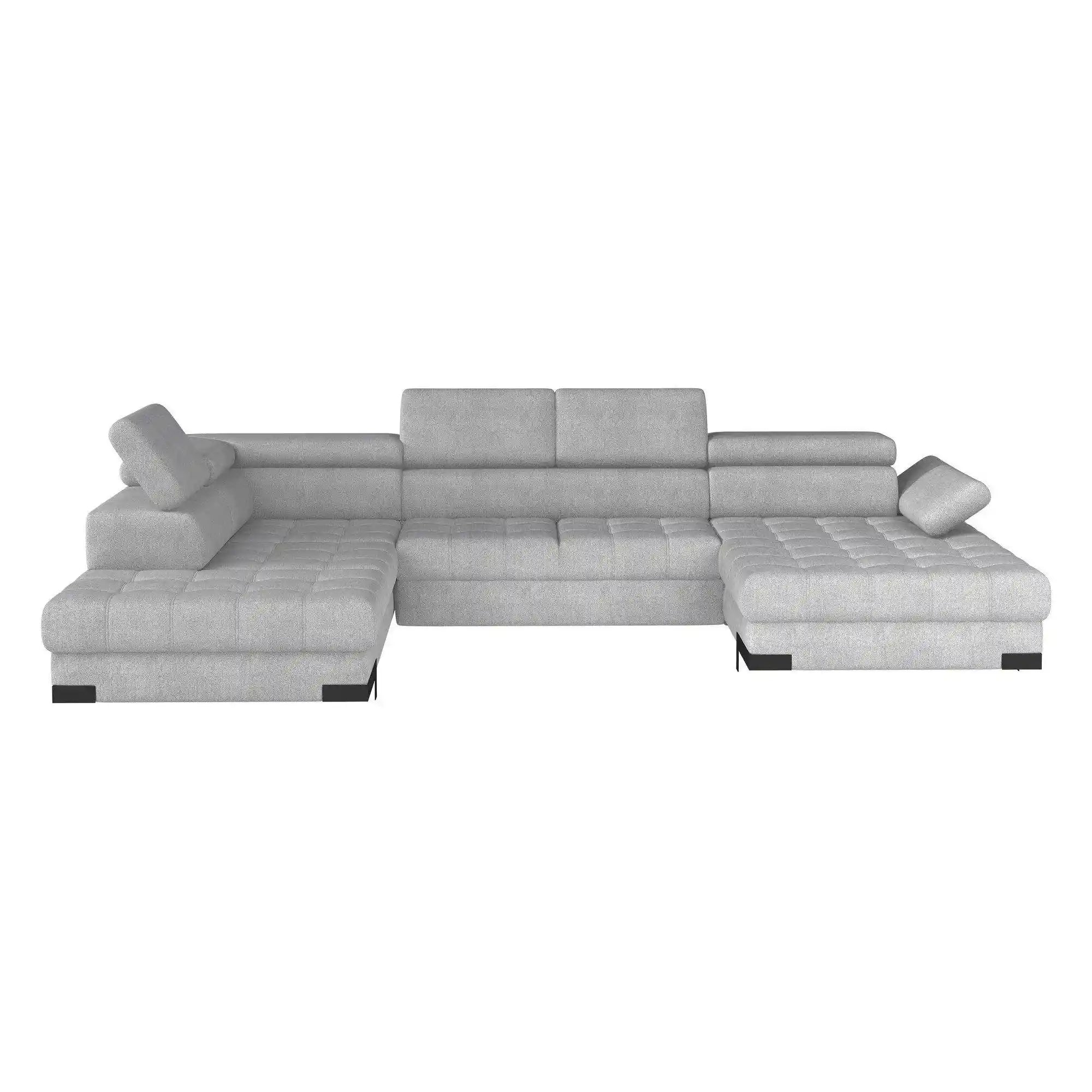 Coltar extensibil SELVA XL, sezlong stanga, stofa clasica gri - Austin 18, cu lada depozitare si tetiere reglabile, 339x223x95 cm