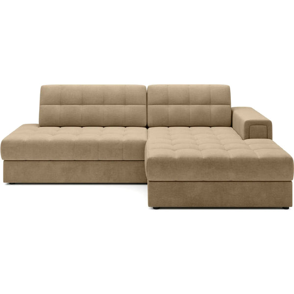 Coltar extensibil BLEZALT, sezlong dreapta, stofa catifelata bej - Monolith 09, cu lada depozitare, 240x150x82 cm