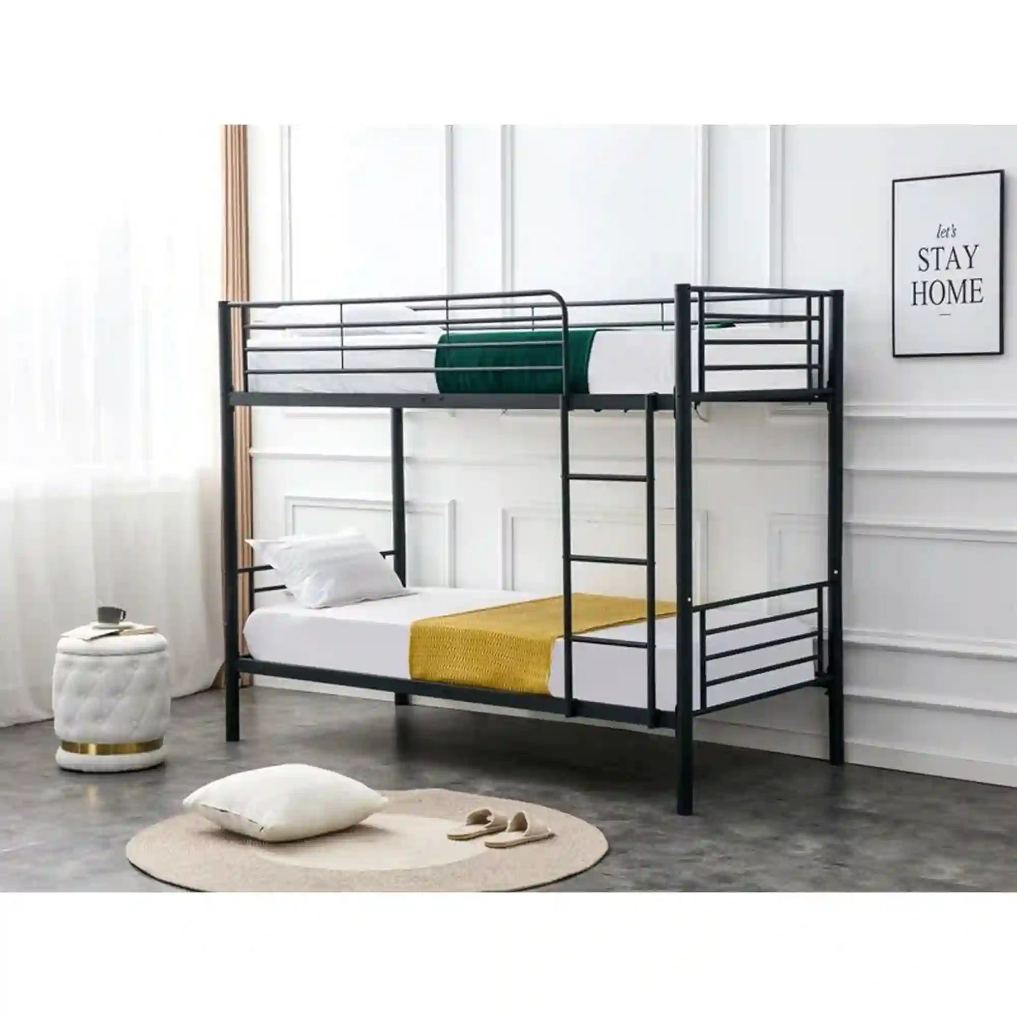 Pat supraetajat BUNKY 90x200, negru, metal, cu somiera