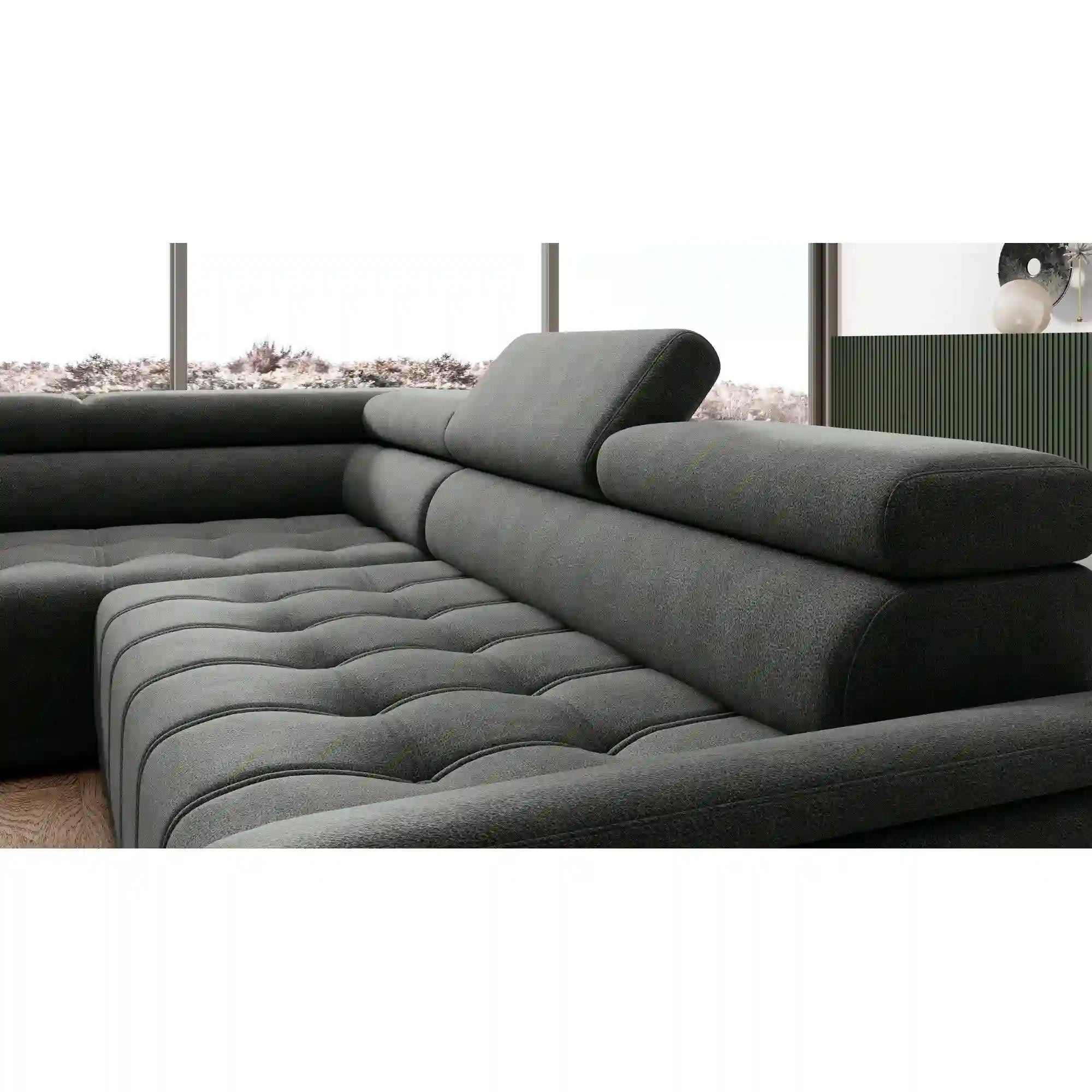 Coltar GREMIO, personalizabil materiale gama Premium, cu reglaj electric si tetiere reglabile, 283x206x100 cm