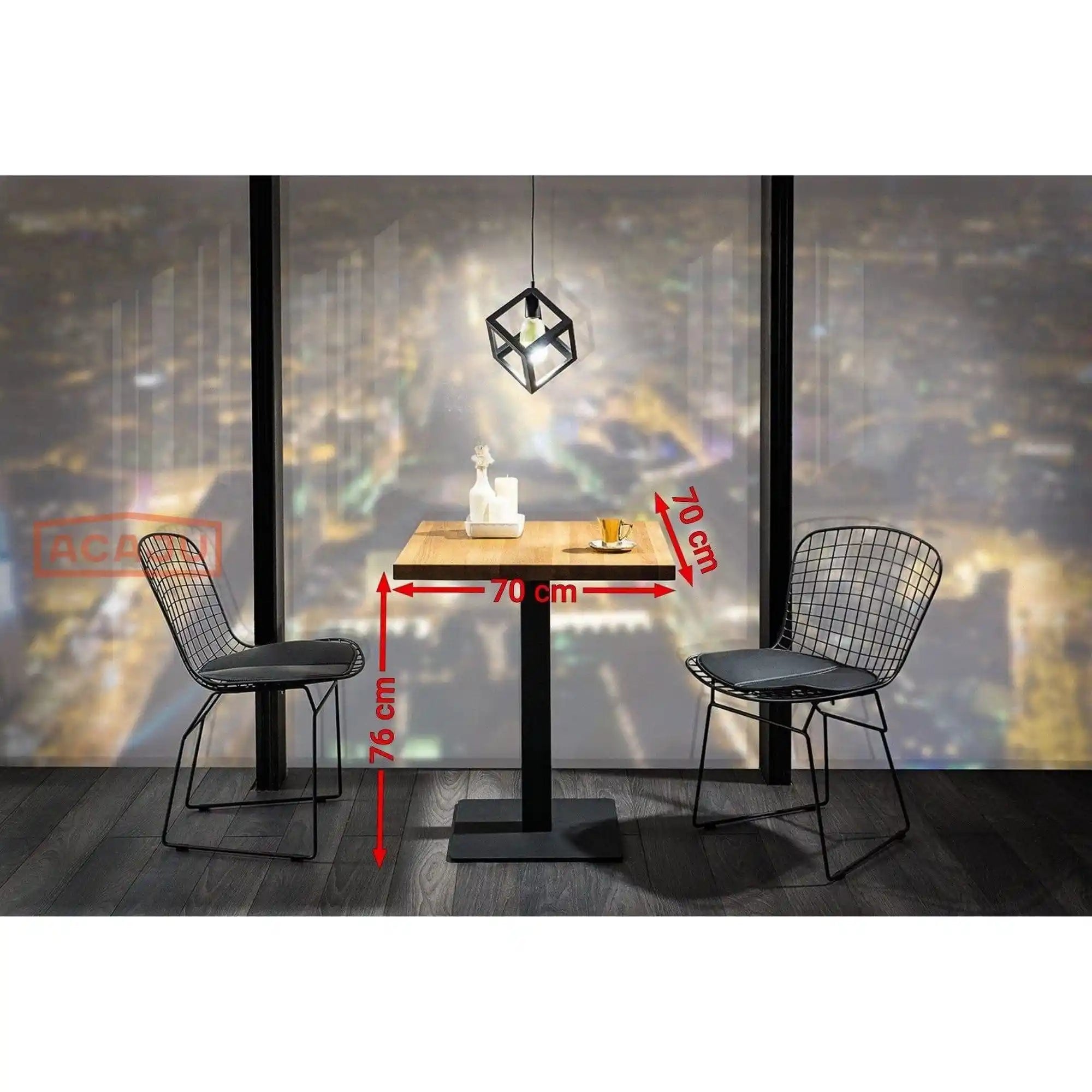 Masa PURO, stejar/negru, furnir/metal, 70x70x76 cm
