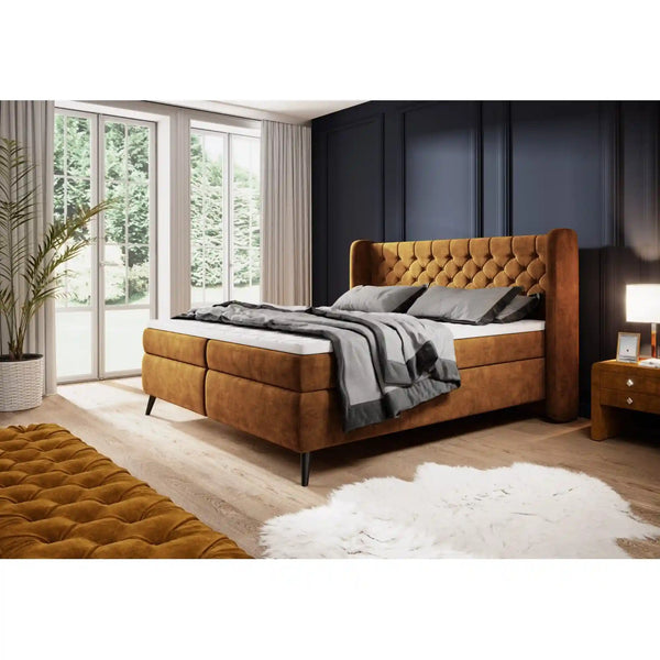 Pat boxspring MADISON 160x200, stofa caramiziu - Whisper 9, Gama Premium, cu saltele si topper