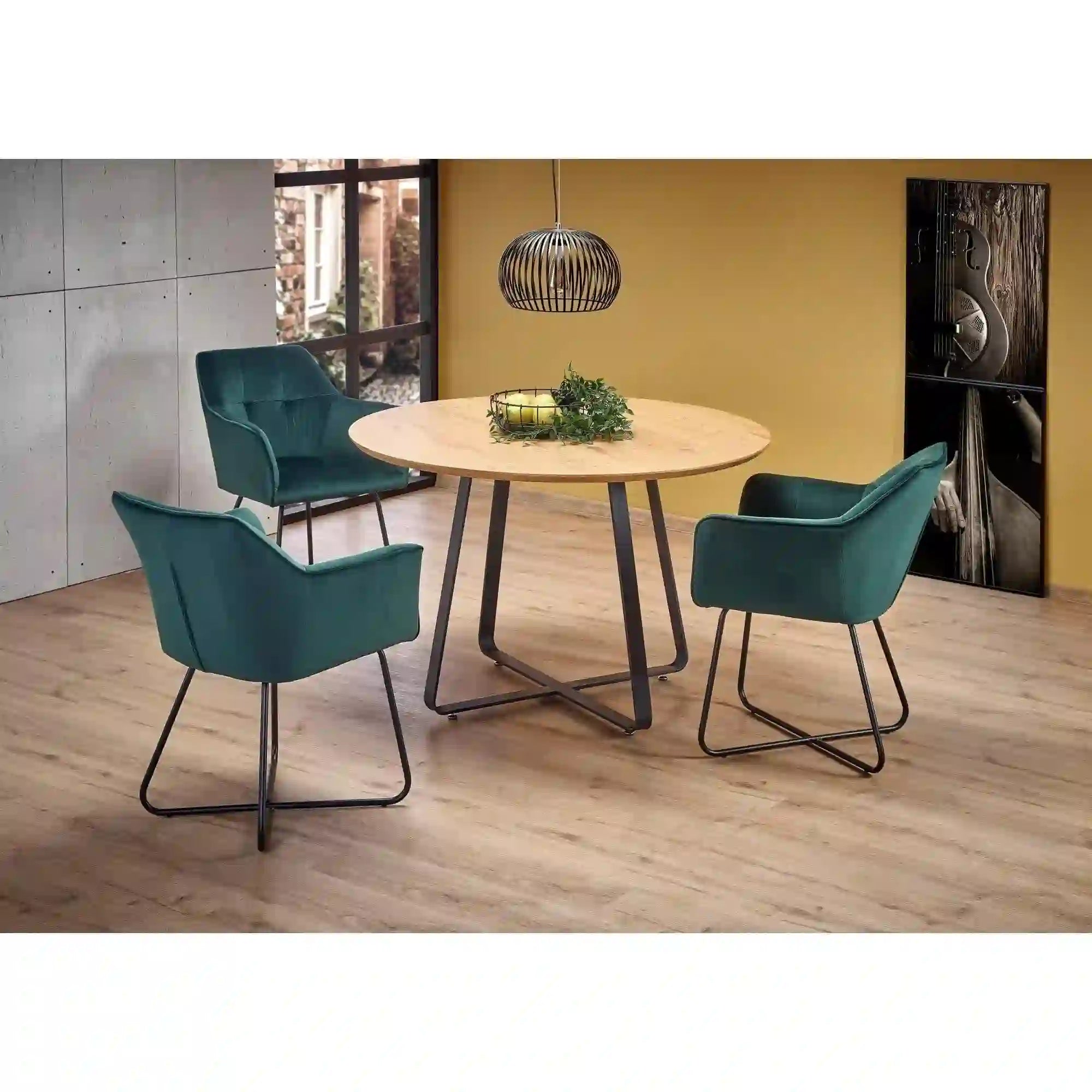 Scaun tapitat K377, verde inchis/negru, stofa catifelata/metal, 60x62x81 cm