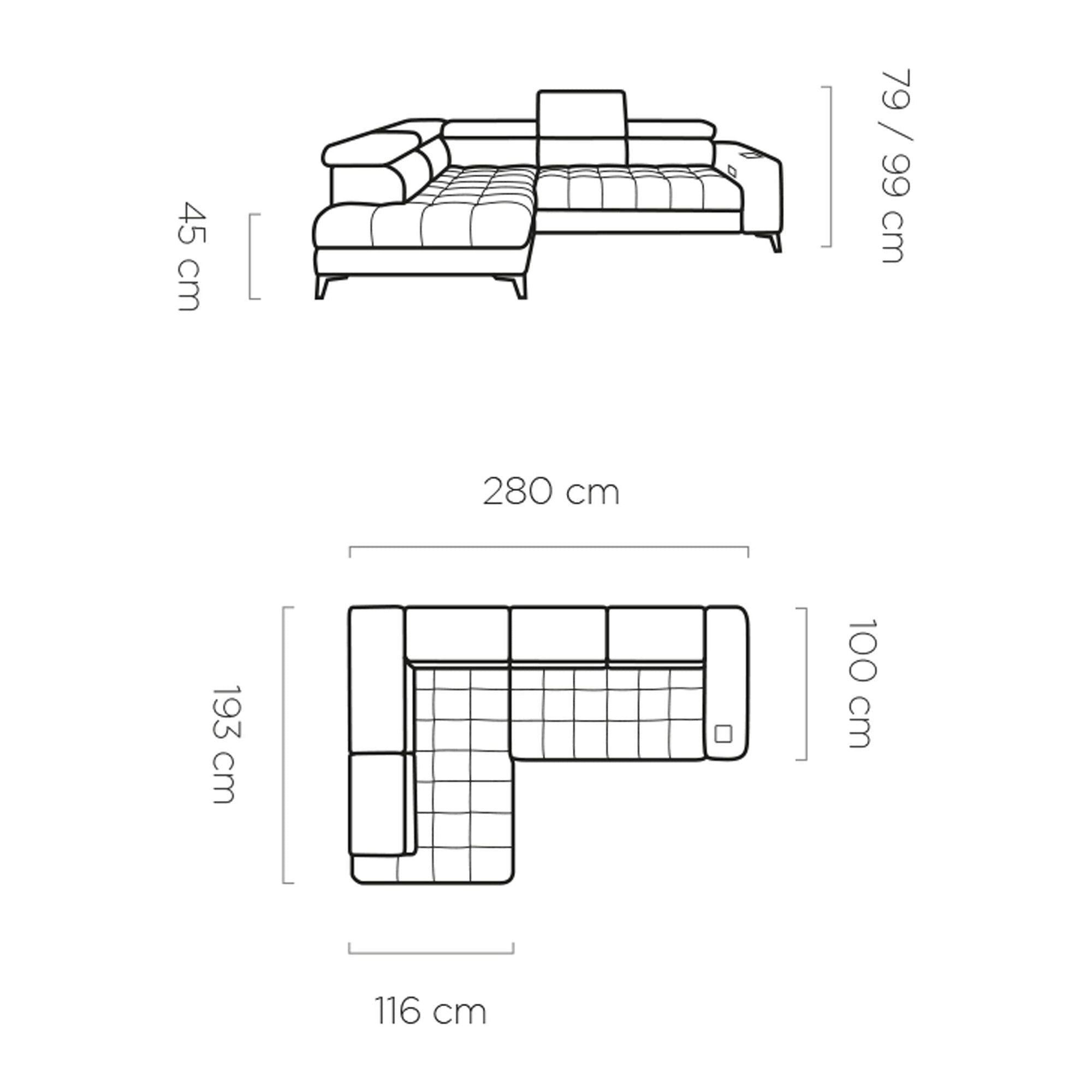 Coltar extensibil ASTOLA, personalizabil materiale Gama Premium, cu lada depozitare si tetiere reglabile, 280x193x99 cm
