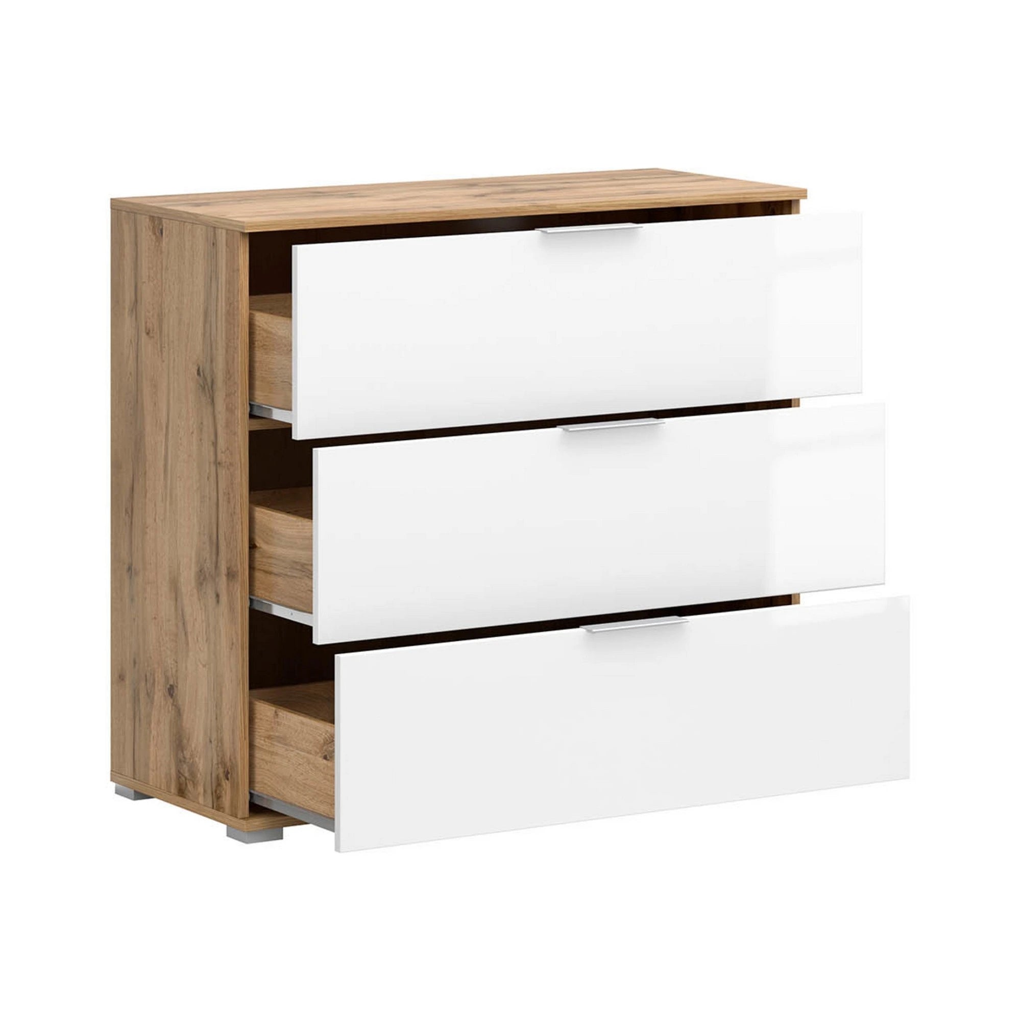 Comoda ZELE, steja wotan/alb lucios, PAL laminat, 95x41x86 cm